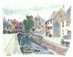 Aquarelle du village de Niederhaslach