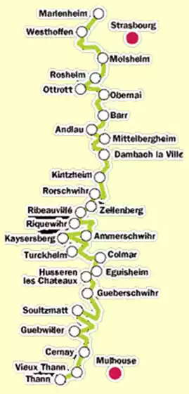 Carte de la route des vins d'Alsace